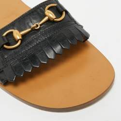 Pre Owned Gucci Horsebit Size 43 Navy Blue Leather Flat Slides 