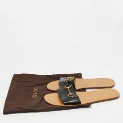 Pre Owned Gucci Horsebit Size 43 Navy Blue Leather Flat Slides 