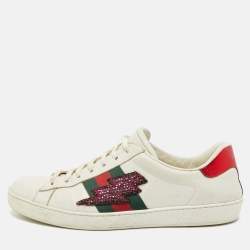 مملوكة مسبقًا Gucci Ace Size 44  White Leather Disney 3 Little Pigs Embroidered Low Top Sneakers