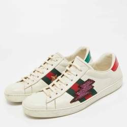 مملوكة مسبقًا Gucci Ace Size 44  White Leather Disney 3 Little Pigs Embroidered Low Top Sneakers