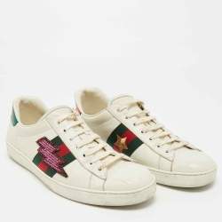 مملوكة مسبقًا Gucci Ace Size 44  White Leather Disney 3 Little Pigs Embroidered Low Top Sneakers