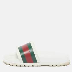 Pre Owned Gucci Size 43 White Rubber Pool Flat Slides 