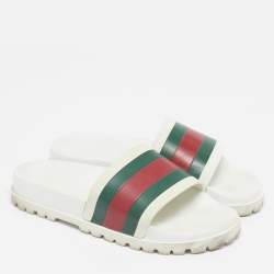 مملوكة مسبقًا Gucci Size 43 White Rubber Pool Flat Slides 