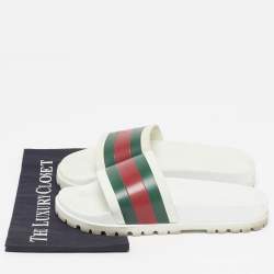 مملوكة مسبقًا Gucci Size 43 White Rubber Pool Flat Slides 