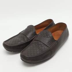 Pre Owned Gucci Size 44 Brown Microguccissima Leather Loafers