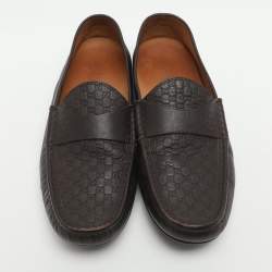 Pre Owned Gucci Size 44 Brown Microguccissima Leather Loafers