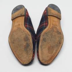 Pre Owned Gucci Horsebit Size 44 Multicolor Wool Plaid Motif Lips and Heart Loafers