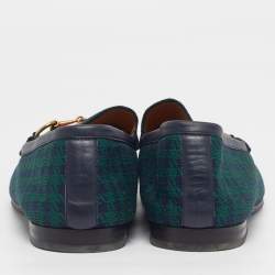 مملوكة مسبقًا Gucci Horsebit Size 44 Green/Navy Blue Knit Fabric Flora Embroidered Loafers