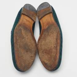 مملوكة مسبقًا Gucci Horsebit Size 44 Green/Navy Blue Knit Fabric Flora Embroidered Loafers