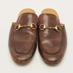 Pre Owned Gucci Princetown Size 44 Brown Leather Mules