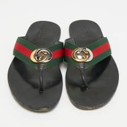 مملوكة مسبقًا Gucci Size 43 Black Leather GG Web Thong Flat Slides 