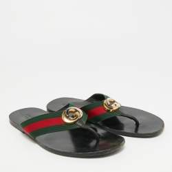 مملوكة مسبقًا Gucci Size 43 Black Leather GG Web Thong Flat Slides 