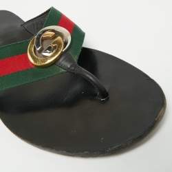 مملوكة مسبقًا Gucci Size 43 Black Leather GG Web Thong Flat Slides 