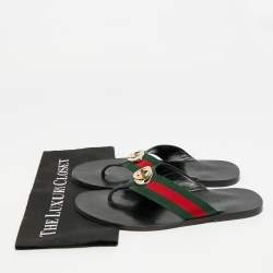 مملوكة مسبقًا Gucci Size 43 Black Leather GG Web Thong Flat Slides 