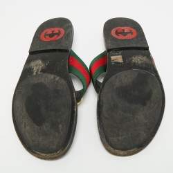 مملوكة مسبقًا Gucci Size 43 Black Leather GG Web Thong Flat Slides 
