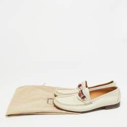 مملوكة مسبقًا حذاء لوفرز غوتشي سليب أون هورسبيت ويب رمادي فاتح مقاس 41.5