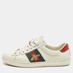 Pre Owned Gucci Ace Size 41.5 White Leather and Python Embossed Leather Lace Up Sneakers