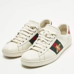 Pre Owned Gucci Ace Size 41.5 White Leather and Python Embossed Leather Lace Up Sneakers