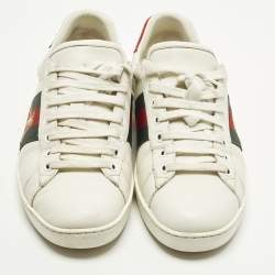 Pre Owned Gucci Ace Size 41.5 White Leather and Python Embossed Leather Lace Up Sneakers