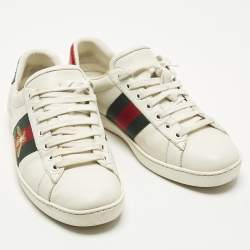 Pre Owned Gucci Ace Size 41.5 White Leather and Python Embossed Leather Lace Up Sneakers