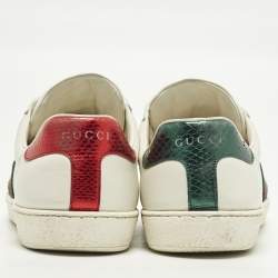 Pre Owned Gucci Ace Size 41.5 White Leather and Python Embossed Leather Lace Up Sneakers