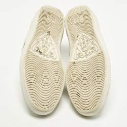 Pre Owned Gucci Ace Size 41.5 White Leather and Python Embossed Leather Lace Up Sneakers