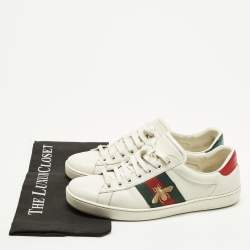 Pre Owned Gucci Ace Size 41.5 White Leather and Python Embossed Leather Lace Up Sneakers