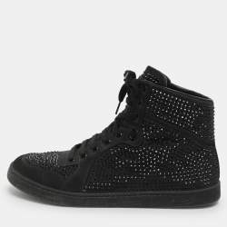 Pre Owned Gucci Coda Size 39.5 Black Crystals and Satin High Top Sneakers