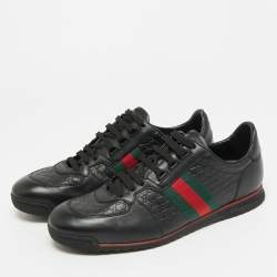 Pre Owned حذاء رياضي غوتشي وب منخفض من غوتشيسيما جلد أسود مقاس 43.5