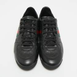 Pre Owned حذاء رياضي غوتشي وب منخفض من غوتشيسيما جلد أسود مقاس 43.5