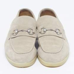 Pre Owned حذاء لوفرز غوتشى سليب أون هورسبيت ويب سويدى بيج مقاس 42