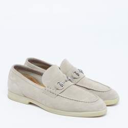 Pre Owned حذاء لوفرز غوتشى سليب أون هورسبيت ويب سويدى بيج مقاس 42