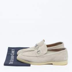 Pre Owned حذاء لوفرز غوتشى سليب أون هورسبيت ويب سويدى بيج مقاس 42