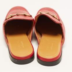 Pre Owned Gucci Princetown Size 40 Red GG Ghost Print Leather Horsebit Flat Mules