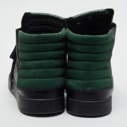 Pre Owned Gucci Size 42.5 Black/Green Leather and Nubuck Leather High Top Sneakers