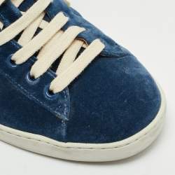 Pre Owned Gucci Ace Size 40.5 Blue Leather and Velvet Web Detail Lace Up Sneakers