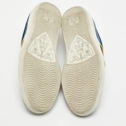 Pre Owned Gucci Ace Size 40.5 Blue Leather and Velvet Web Detail Lace Up Sneakers
