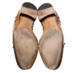 Pre Owned حذاء أكسفورد غوتشي أربطة مرصع جلد بني مقاس 40.5