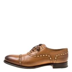 Pre Owned حذاء أكسفورد غوتشي أربطة مرصع جلد بني مقاس 40.5