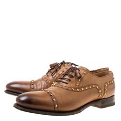 Pre Owned حذاء أكسفورد غوتشي أربطة مرصع جلد بني مقاس 40.5