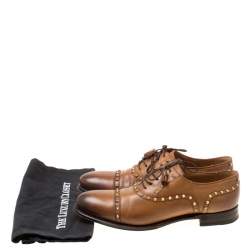 Pre Owned حذاء أكسفورد غوتشي أربطة مرصع جلد بني مقاس 40.5