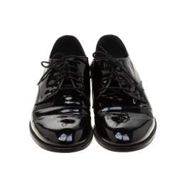 Pre Owned Gucci Black Patent Leather Lace Up Derby Size 41.5