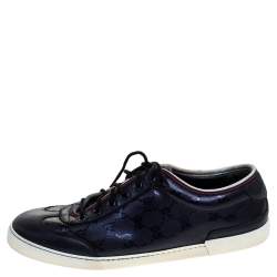 Gucci Metallic Blue GG Supreme Canvas And Leather Barcelona Low Top Sneakers Size 42.5