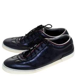 Gucci Metallic Blue GG Supreme Canvas And Leather Barcelona Low Top Sneakers Size 42.5