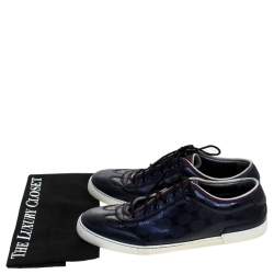 Gucci Metallic Blue GG Supreme Canvas And Leather Barcelona Low Top Sneakers Size 42.5
