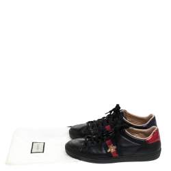 Gucci Black Leather Ace Web Bee Low Top Lace Up Sneakers Size 39.5