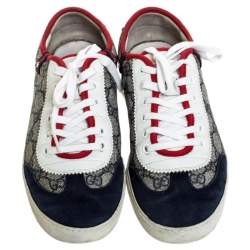 Gucci Beige/Blue GG Supreme Canvas And Leather Sneakers Size 40.5