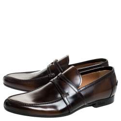 Gucci Two Tone Brown/Dark Brown Leather Penny Loafers Size 39.5