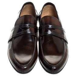 Gucci Two Tone Brown/Dark Brown Leather Penny Loafers Size 39.5