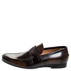 Gucci Two Tone Brown/Dark Brown Leather Penny Loafers Size 39.5